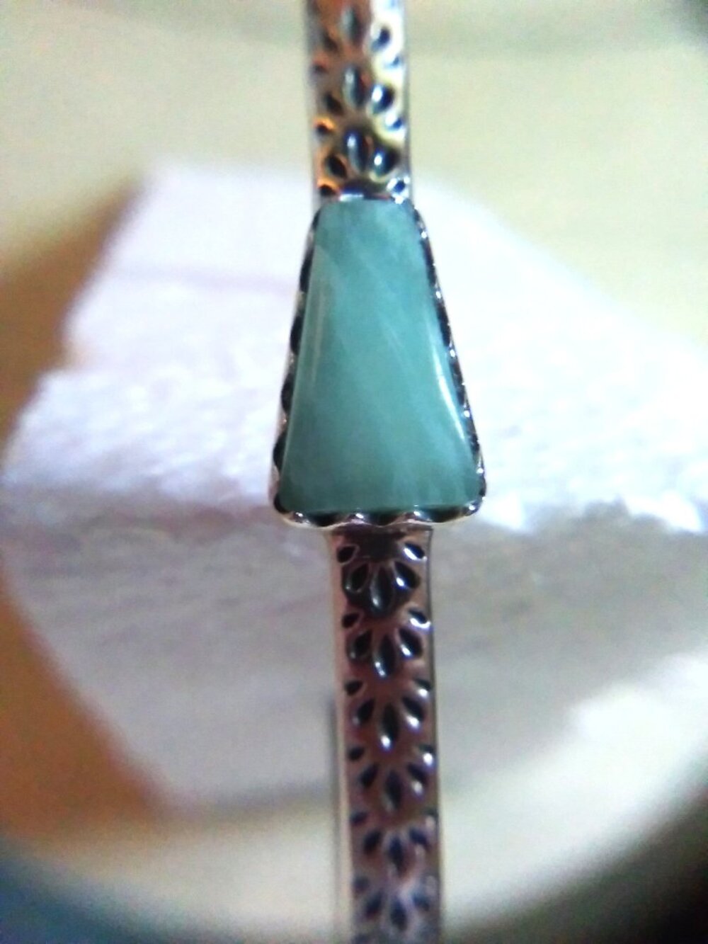 American West Amazonite Silver Bangle Bracelet - Picture 2 of 5